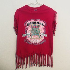 Coachella Bohemian Pink Bahamas Southern Style Shredded Beaded Shirt Women Small
